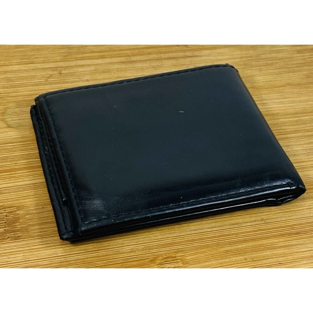Vintage Columbia Mens Folded Leather Wallet Black 4.5”x3.5”